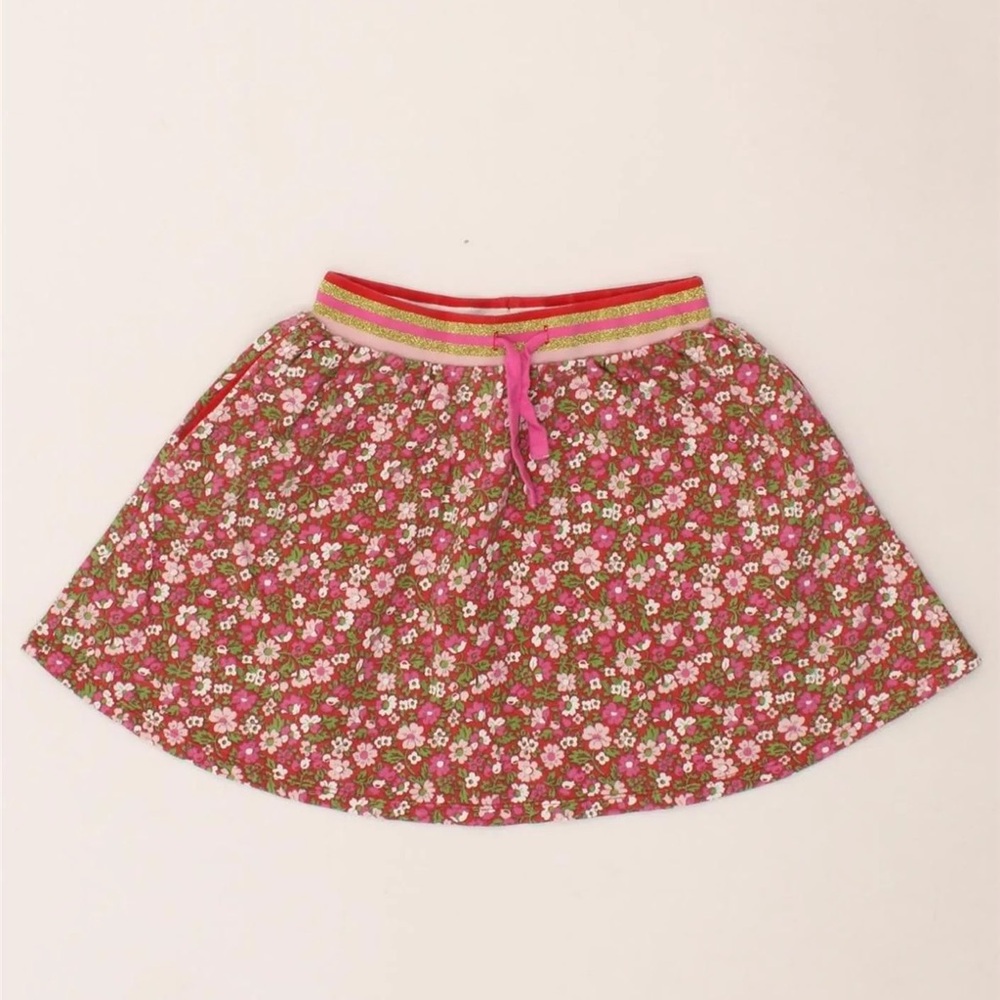 Mini Boden floral mini skirt elastic drawstring waist pink red green white